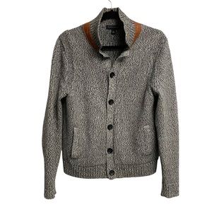 BANANA REPUBLIC Merino Wool Button Front Cardigan Sweater Leather Elbow Patches